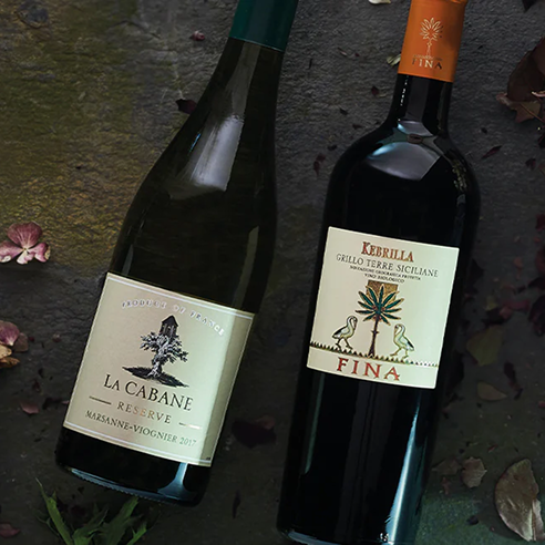 Two wine bottles on a stone surface, Tanners Wines